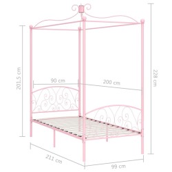 Cadre de lit à baldaquin sans matelas rose métal 90x200 cm 