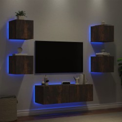 Meuble TV muraux 5 pcs avec lumières LED chêne fumé 