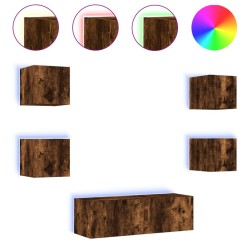 Meuble TV muraux 5 pcs avec lumières LED chêne fumé 