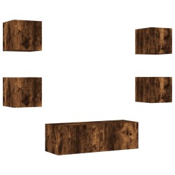 Meuble TV muraux 5 pcs avec lumières LED chêne fumé 