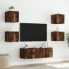 Meuble TV muraux 5 pcs avec lumières LED chêne fumé 