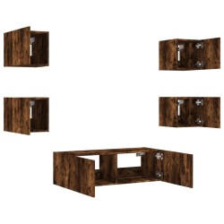 Meuble TV muraux 5 pcs avec lumières LED chêne fumé 