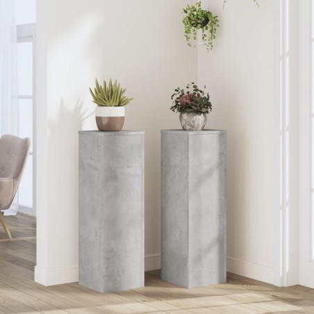 Supports pour plantes 2 pcs gris béton bois d'ingénierie 