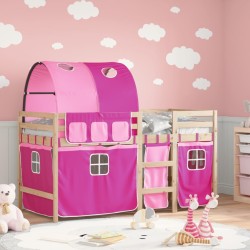 Lit mezzanine enfants avec tunnel sans matelas rose 90x190 cm 