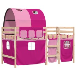 Lit mezzanine enfants avec tunnel sans matelas rose 90x190 cm 