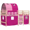 Lit mezzanine enfants avec tunnel sans matelas rose 90x190 cm 