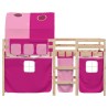 Lit mezzanine enfants avec tunnel sans matelas rose 90x190 cm 