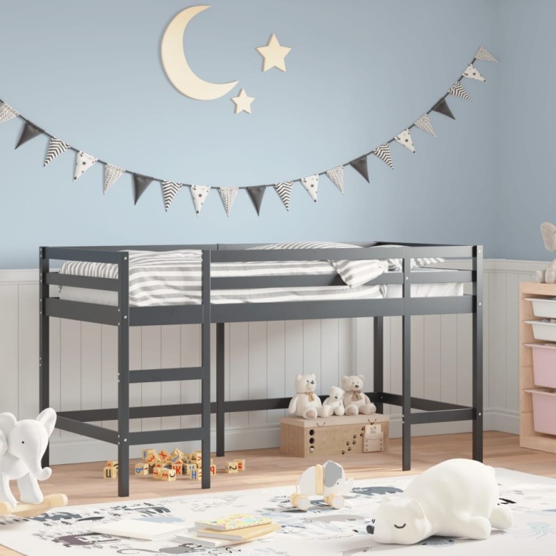 Lit mezzanine d'enfants sans matelas avec échelle noir 90x190cm 