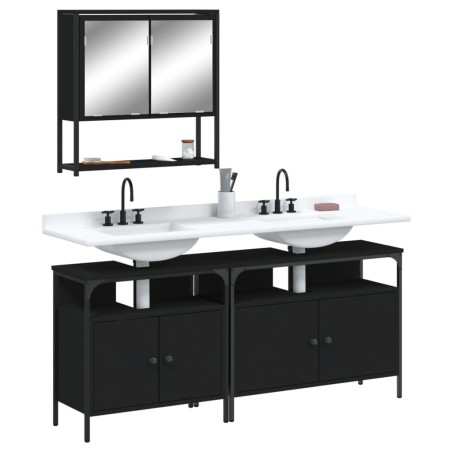 Ensemble de meubles salle de bain 3 pcs noir bois d'ingénierie 
