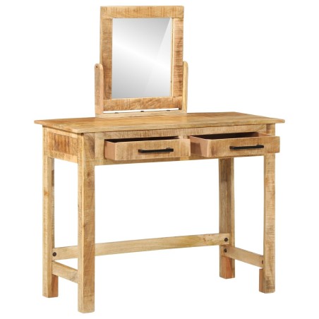 Table de coiffeuse avec miroir en bois massif de manguier brut 
