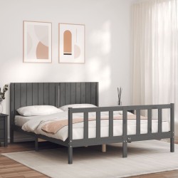 Cadre de lit sans matelas gris bois de pin massif 