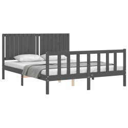 Cadre de lit sans matelas gris bois de pin massif 
