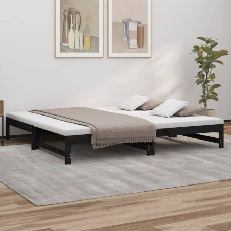 Lit coulissant sans matelas noir 2x(100x200) cm 