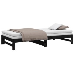 Lit coulissant sans matelas noir 2x(100x200) cm 