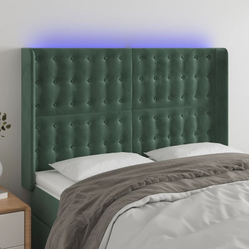 Tête de lit à LED Vert foncé 147x16x118/128 cm Velours 