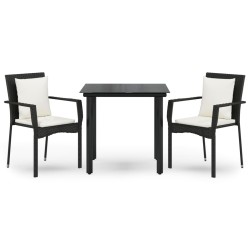 Ensemble à manger de jardin avec coussins 3 pcs Noir 