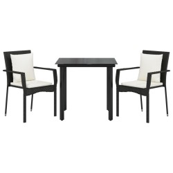Ensemble à manger de jardin avec coussins 3 pcs Noir 
