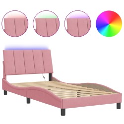 Cadre de lit avec lumières LED rose 100x200 cm velours 