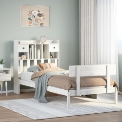 Lit bibliothèque sans matelas blanc 75x190cm bois de pin massif 