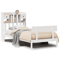 Lit bibliothèque sans matelas blanc 75x190cm bois de pin massif 