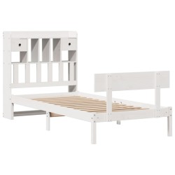 Lit bibliothèque sans matelas blanc 75x190cm bois de pin massif 