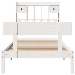 Lit bibliothèque sans matelas blanc 75x190cm bois de pin massif 