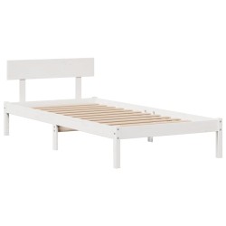 Lit bibliothèque sans matelas blanc 75x190cm bois de pin massif 