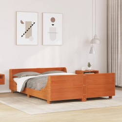 Cadre de lit sans matelas cire marron 135x190cm bois pin massif 