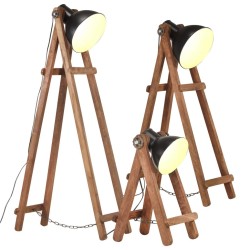 Lampadaires 3 pcs Noir E27 Bois de manguier massif 