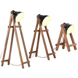 Lampadaires 3 pcs Noir E27 Bois de manguier massif 