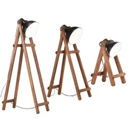 Lampadaires 3 pcs Noir E27 Bois de manguier massif 