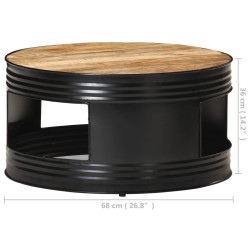 Table basse Noir 68x68x36 cm Bois massif de manguier brut 