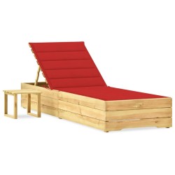 Chaise longue de jardin avec table et coussin Pin imprégné 