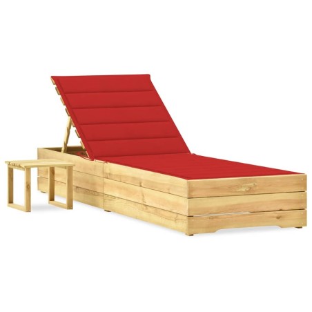 Chaise longue de jardin avec table et coussin Pin imprégné 