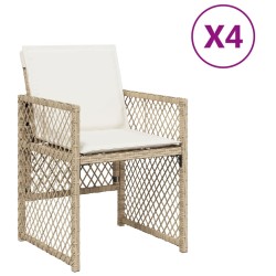 Chaises de jardin avec coussins lot de 4 beige résine tressée 