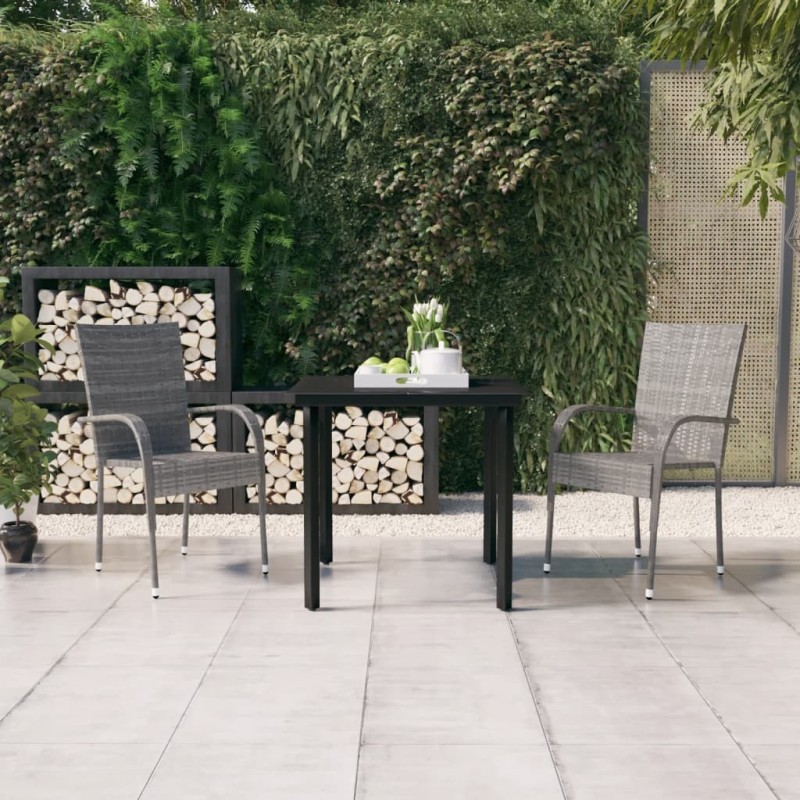 Ensemble à manger de jardin 3 pcs Gris et noir 