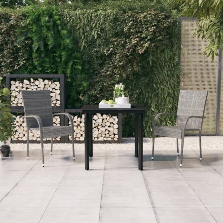 Ensemble à manger de jardin 3 pcs Gris et noir 