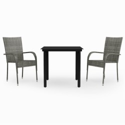 Ensemble à manger de jardin 3 pcs Gris et noir 