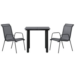 Ensemble à manger de jardin 3 pcs noir textilène et acier 