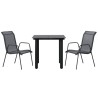 Ensemble à manger de jardin 3 pcs noir textilène et acier 