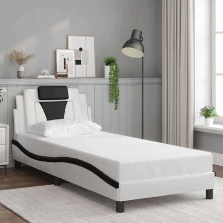 Cadre de lit sans matelas blanc et noir 90x190 cm similicuir 