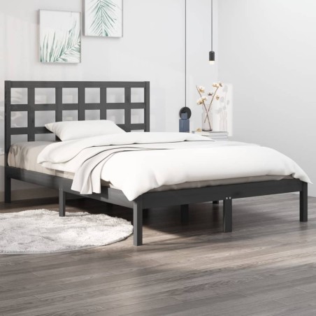 Cadre de lit sans matelas gris 150x200 cm bois massif 