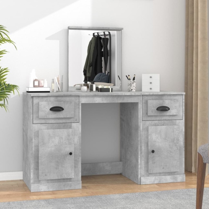 Coiffeuse avec miroir gris béton 130x50x132,5 cm 