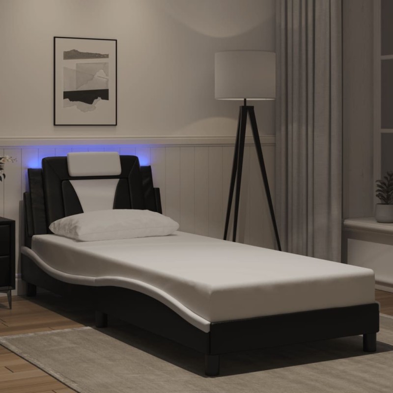 Cadre de lit avec LED sans matelas noir et blanc 90x200 cm 