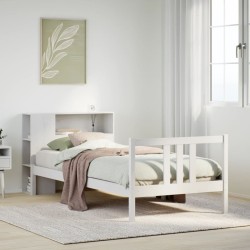 Lit bibliothèque sans matelas blanc 90x200cm bois de pin massif 