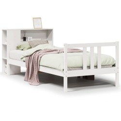 Lit bibliothèque sans matelas blanc 90x200cm bois de pin massif 