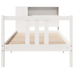 Lit bibliothèque sans matelas blanc 90x200cm bois de pin massif 