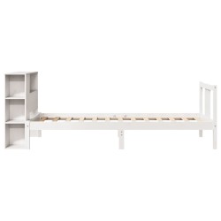 Lit bibliothèque sans matelas blanc 90x200cm bois de pin massif 
