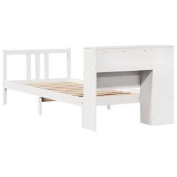 Lit bibliothèque sans matelas blanc 90x200cm bois de pin massif 