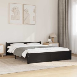 Cadre de lit sans matelas noir bois massif 150x200 cm 